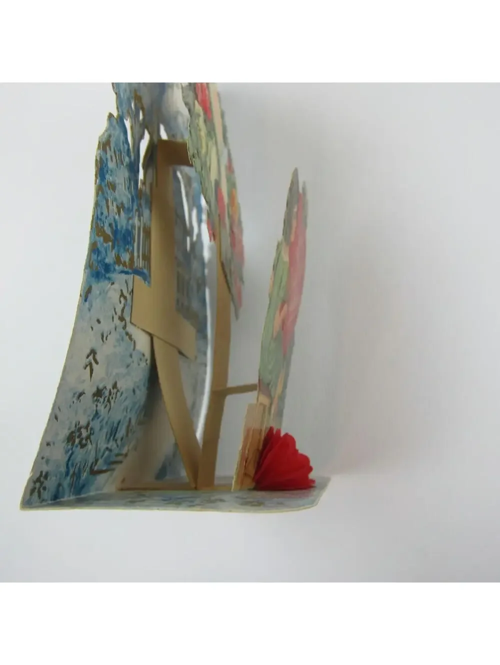 Vintage Valentine Honeycomb 3D Pop Up Die Cut Girl Painter Blue Red Heart Roses